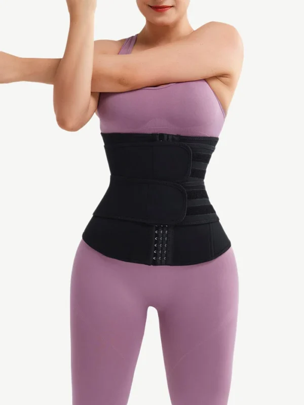 Slimming Tummy Black Neoprene Double Belt Waist Shaper