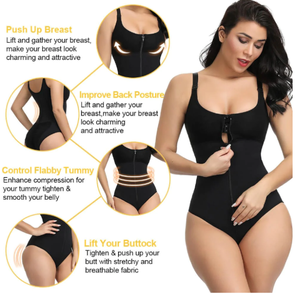 Full Body Shaper Fajas Front Zipper Smooth Abdomen