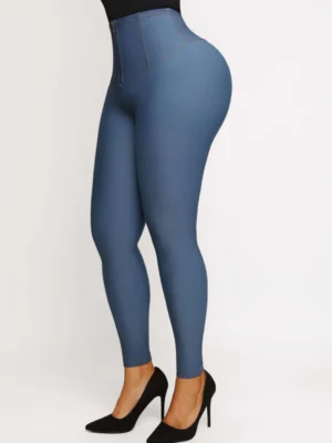 MT220180 Mid-rise Faux Denim Trousers Corset Waist